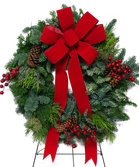 Fresh Mixed Evergreen Wreath On Easel