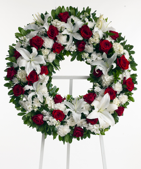 Rose & Lily Wreath on Easel