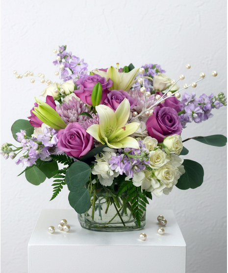 June Birthstone Arrangement - Pearl, Alexandrite and Moonstone.