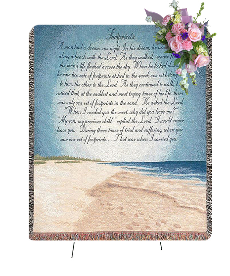 Inspirational Throw that says, “Footprints