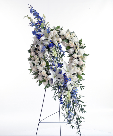 Blue & White Promise Wreath on Easel