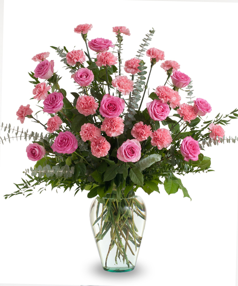 Rose & Carnation Vased Tribute - Color Selections Available