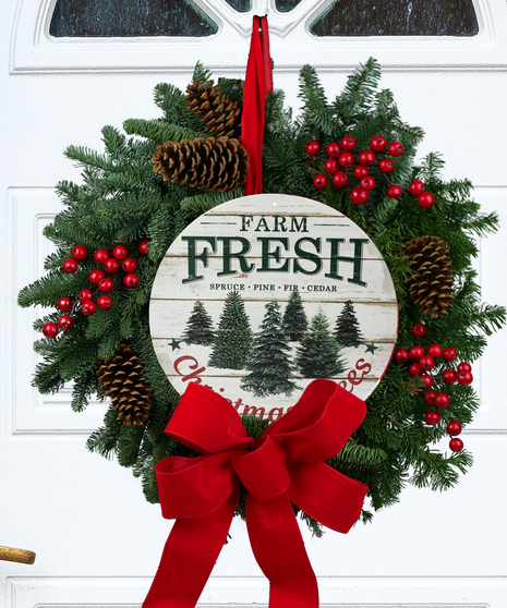 Fresh Mixed Evergreen Wreath - With Decorative Sign!