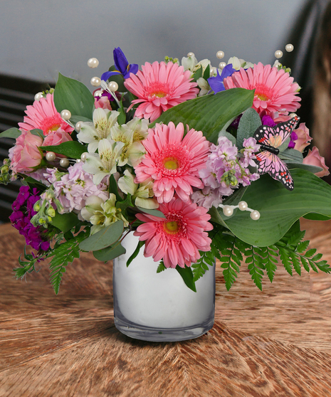 June Birthstone Arrangement - Pearl, Alexandrite and Moonstone.